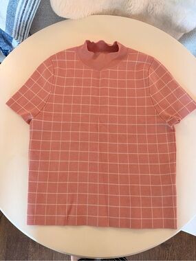 Anthropologie Coral Grid Knit Short-Sleeve Shirt
